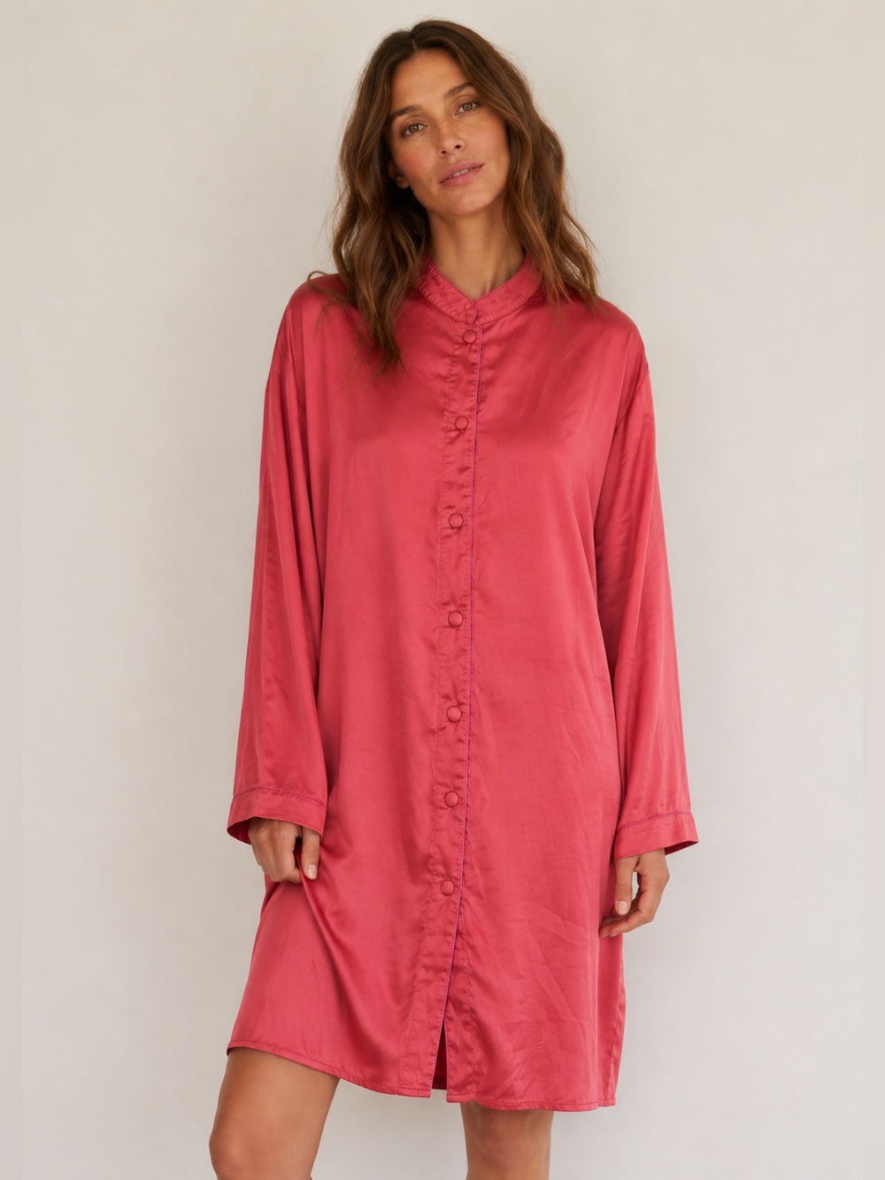 Dreamsacks 100% Silk Robe Night Shirt L Mandarin Collar Button Down Lounge Sleep